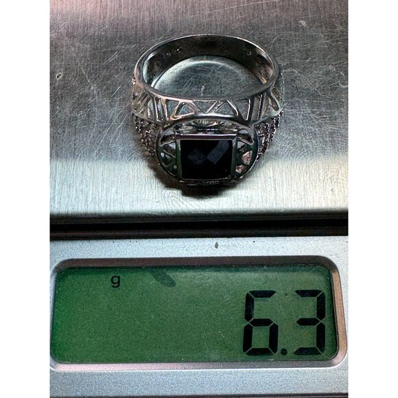 Estate Sterling Silver 925 Men's Ring Size 8 Black Onyx Square Gemstone 6.3g - Picture 8 of 8